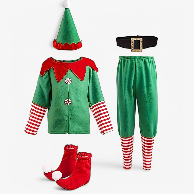 Weihnachtselfenkostüm für Kinder – inklusive Mütze und Accessoires