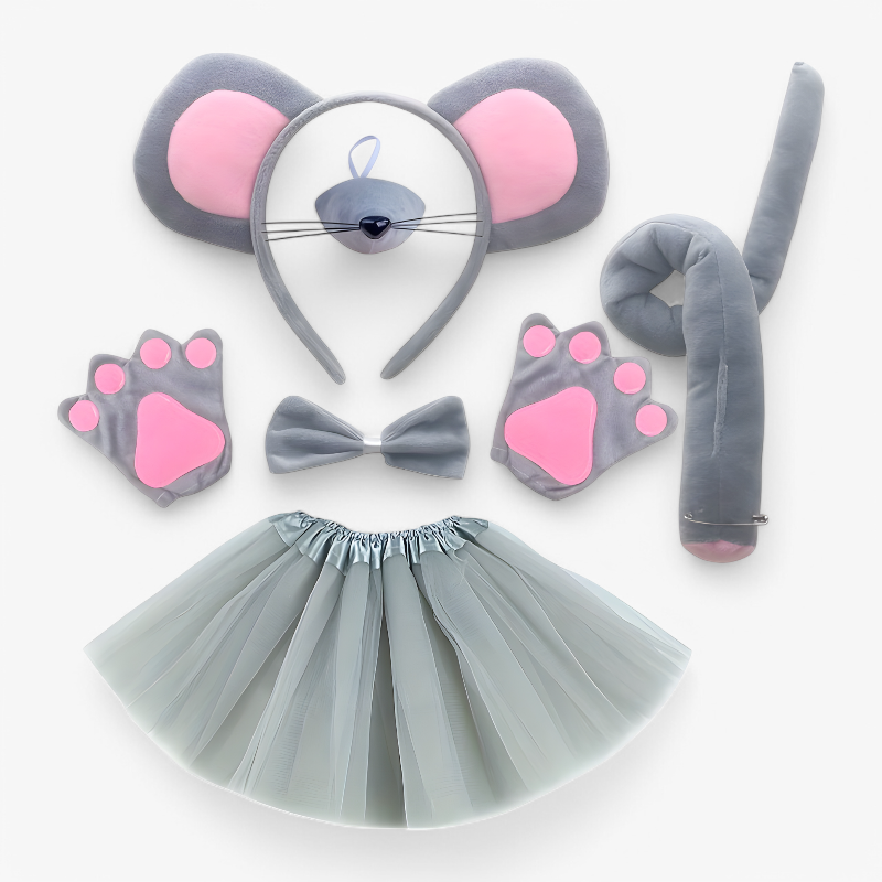 Cute Mouse Costume for Kids – Includes Ears, Tail, and Tulle Skirt