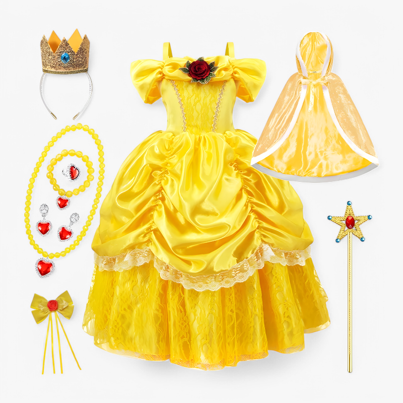 Enchanting Princess Dress for Children – With Tiara and Magical Wand