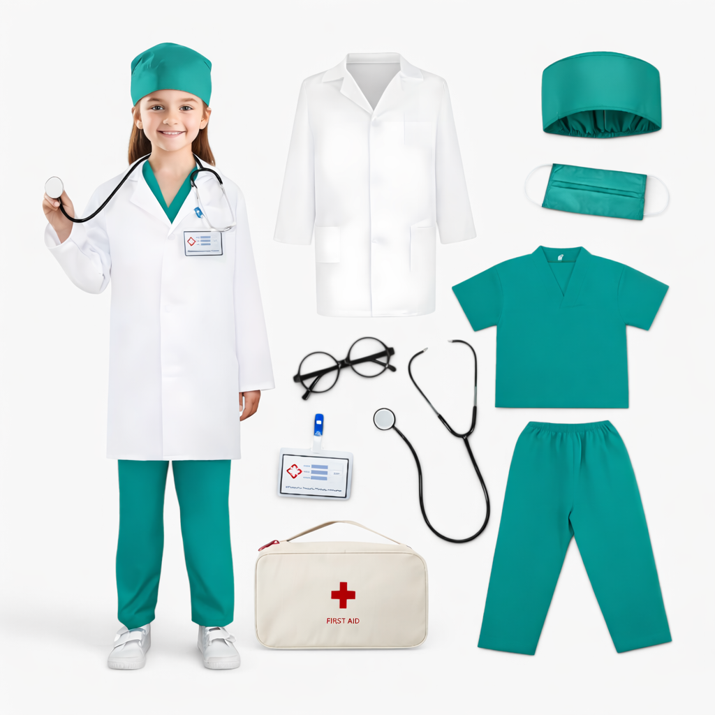 Doctor Costume Set for Children – Complete with Lab Coat, Stethoscope, and Medical Accessories