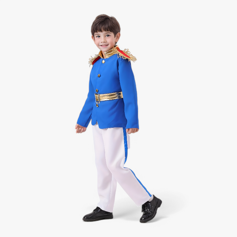 Charming Blue Prince Outfit for Boys – Costume with Golden Accents and Epaulettes