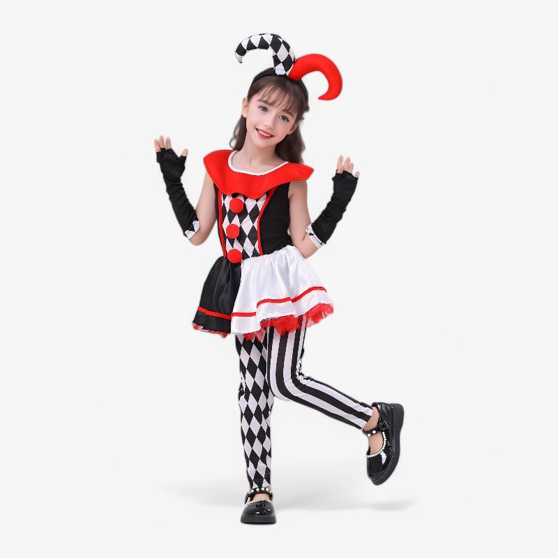 Mini Clown Costume for Girls – Includes Hat, Gloves, and Leggings