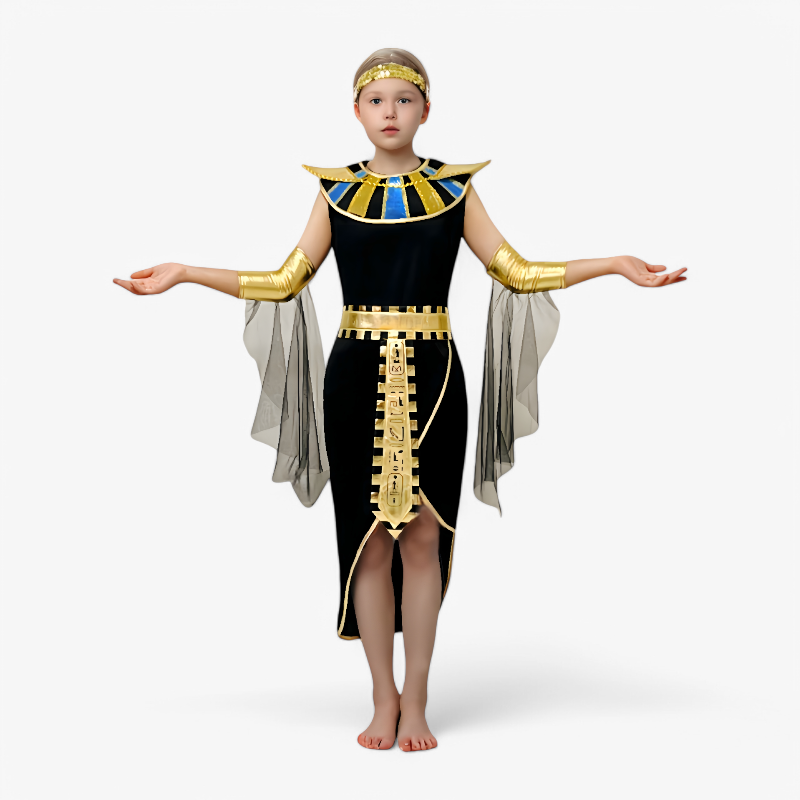 Majestic Egyptian Princess Costume – Set with Dress, Headband, and Golden Accessories