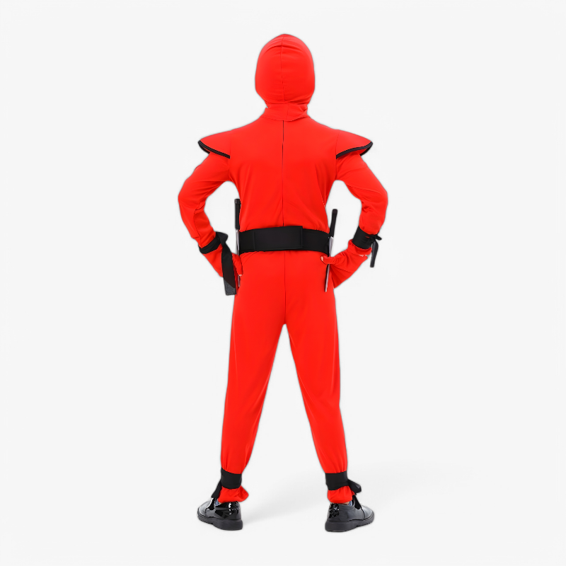 Brave Ninja Costume for Boys – Red Jumpsuit with Accessories and Weapons
