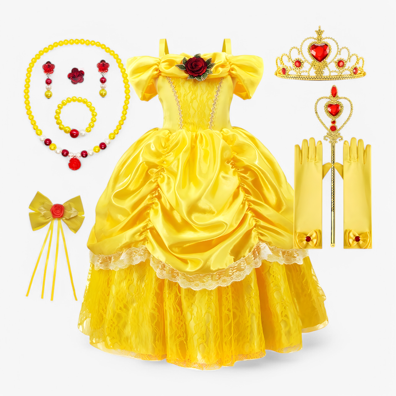 Enchanting Princess Dress for Children – With Tiara and Magical Wand