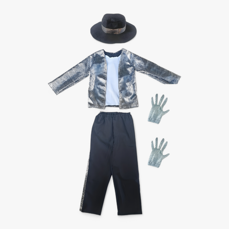 Joyful Rockstar Costume for Kids – Shiny Jacket, Hat, and Gloves Set