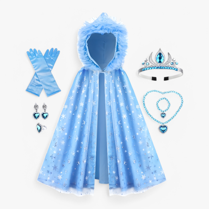 Elegant Princess Cape for Children – Complete with Tiara, Gloves, and Jewelry