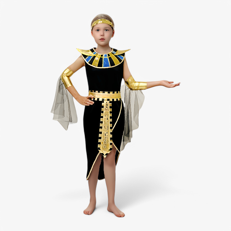 Majestic Egyptian Princess Costume – Set with Dress, Headband, and Golden Accessories